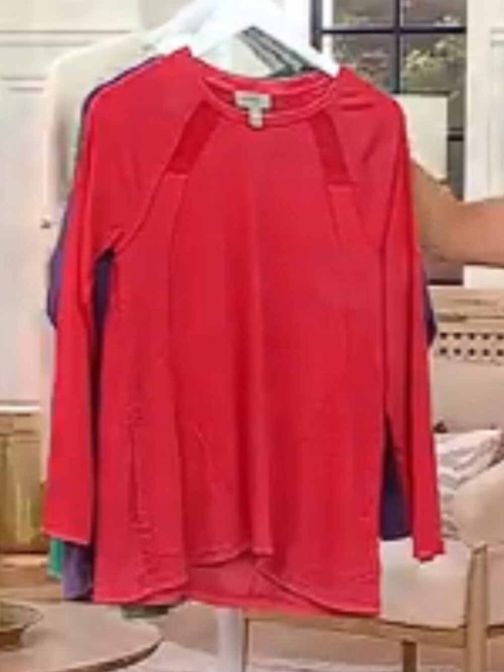 LOGO by Lori Goldsteinq Seam Detail Rib Long Sleeve Overdye Top